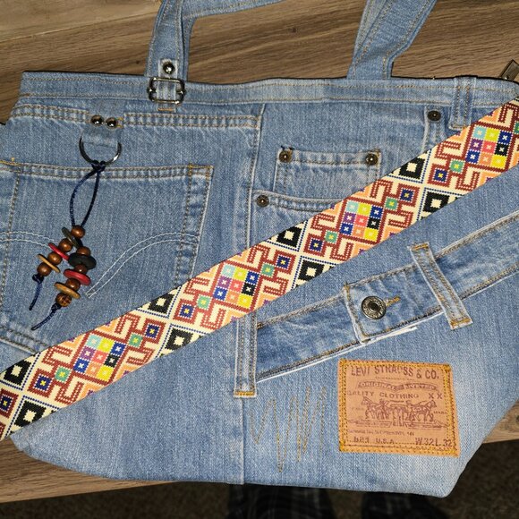 Blue Denim Upcycle Shoulder Bag Purse - Picture 4 of 4